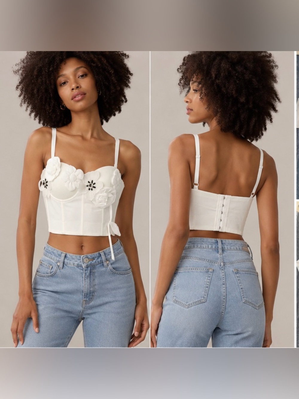 SHEIN Floral Appliqué Corset Bustier Crop Top White Size S